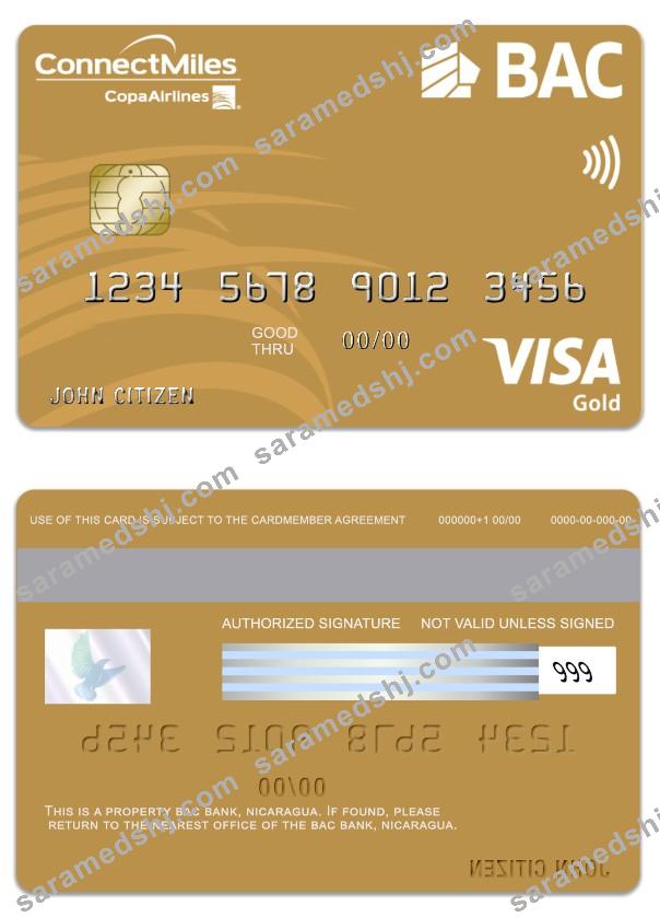 Nicaragua BAC Bank visa gold card